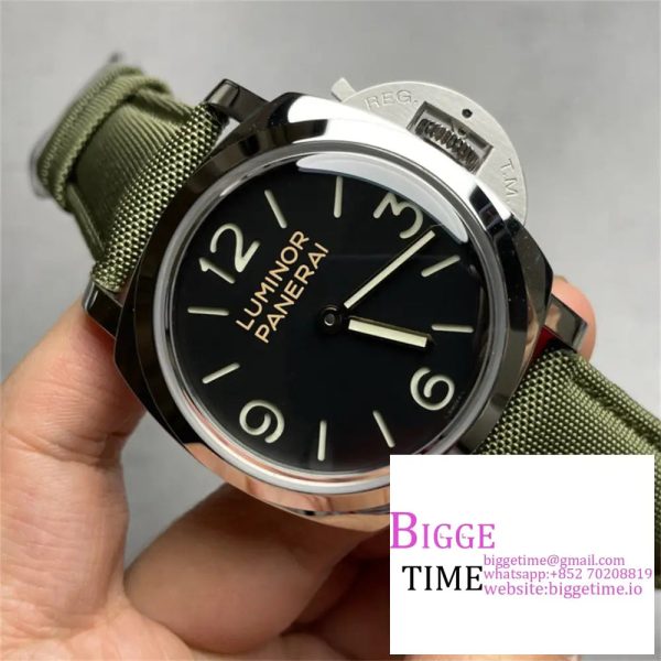 PAM606 Luminor 47mm HWF 1:1 Best Edition Black Dial on Green Nylon Cladded Leather Strap A6497