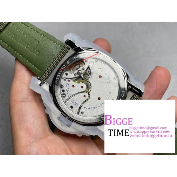 PAM606 Luminor 47mm HWF 1:1 Best Edition Black Dial on Green Nylon Cladded Leather Strap A6497 - Image 6