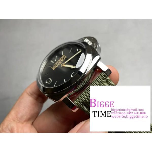 PAM606 Luminor 47mm HWF 1:1 Best Edition Black Dial on Green Nylon Cladded Leather Strap A6497 - Image 3
