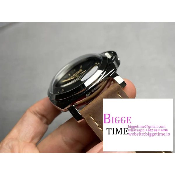 PAM673 Luminor Marina 47mm HWF 1:1 Best Edition Black Dial on Brown Leather Strap A6497 - Image 3
