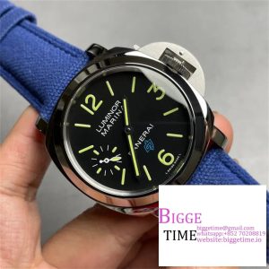 PAM777  Luminor Marina 44mm HWF 1:1 Best Edition Black Dial on Blue Leather Strap A6497