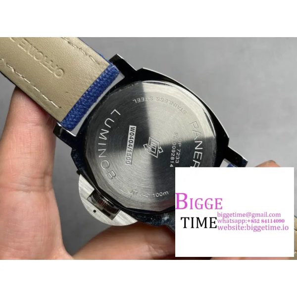 PAM777  Luminor Marina 44mm HWF 1:1 Best Edition Black Dial on Blue Leather Strap A6497 - Image 6