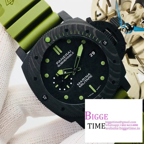 PAM961 Carbotech VSF Best Edition Carbon Dial on Green Rubber Strap P.9010 - Image 5