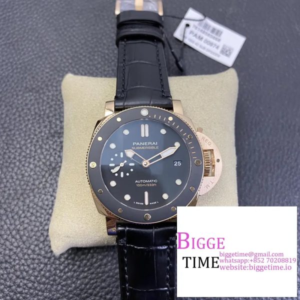 PAM974 Luminor Submersible RG VSF 1:1 Best Edition on Black Leather Strap AXXXIV