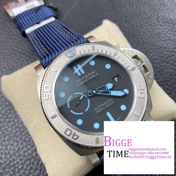 PAM985 Mike Horn Submersible VSF 1:1 Best Edition Black Dial on Blue Nylon Strap P.9010 - Image 6