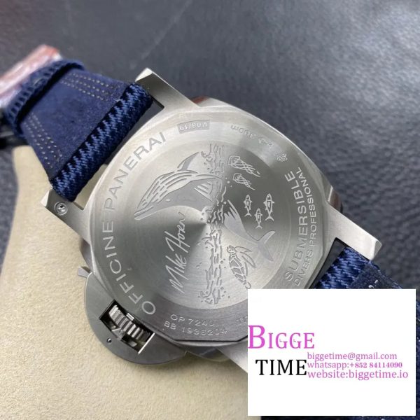 PAM985 Mike Horn Submersible VSF 1:1 Best Edition Black Dial on Blue Nylon Strap P.9010 - Image 9