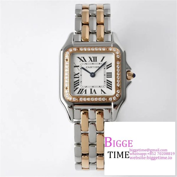 PANTH??RE 27mm Ladies RG/SS Diamond Bezel White Dial RG/SS Bracelet BVF Swiss Quartz