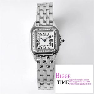 Panthère Ladies 22mm SS AF 1:1 Best Edition White Dial Diamonds Bezel on SS Bracelet Ronda Quartz