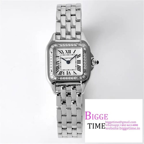 Panthère Ladies 22mm SS AF 1:1 Best Edition White Dial Diamonds Bezel on SS Bracelet Ronda Quartz