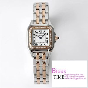 Panthère Ladies 22mm SS/RG AF 1:1 Best Edition White Dial Diamonds Bezel on SS/RG Bracelet Ronda Quartz