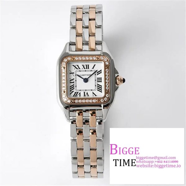 Panthère Ladies 22mm SS/RG AF 1:1 Best Edition White Dial Diamonds Bezel on SS/RG Bracelet Ronda Quartz