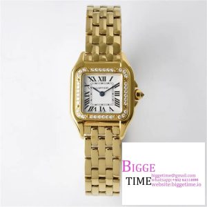 Panthère Ladies 22mm YG AF 1:1 Best Edition White Dial Diamonds Bezel on YG Bracelet Ronda Quartz