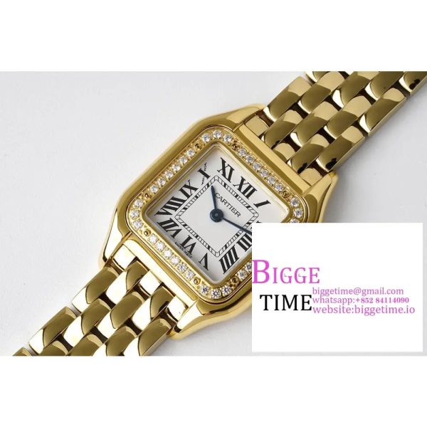 Panthère Ladies 22mm YG AF 1:1 Best Edition White Dial Diamonds Bezel on YG Bracelet Ronda Quartz - Image 2