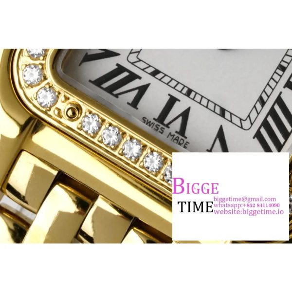 Panthère Ladies 22mm YG AF 1:1 Best Edition White Dial Diamonds Bezel on YG Bracelet Ronda Quartz - Image 3