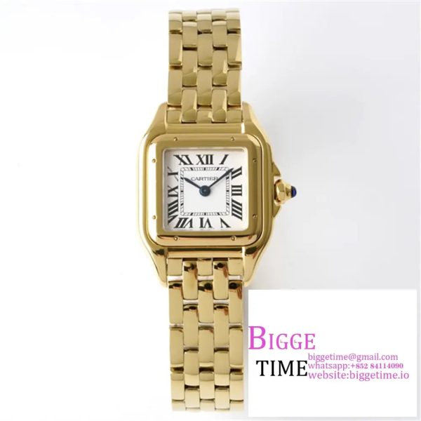 Panthère Ladies 22mm YG AF 1:1 Best Edition White Dial on YG Bracelet Ronda Quartz