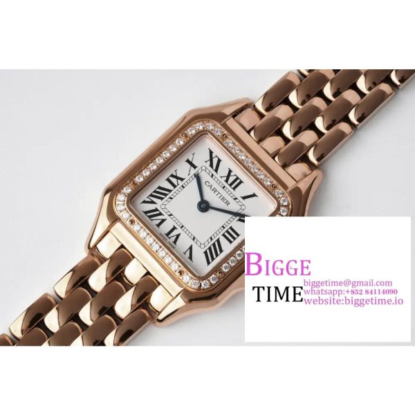 Panthère Ladies 27mm RG AF 1:1 Best Edition White Dial Diamonds Bezel on RG Bracelet Ronda Quartz - Image 2