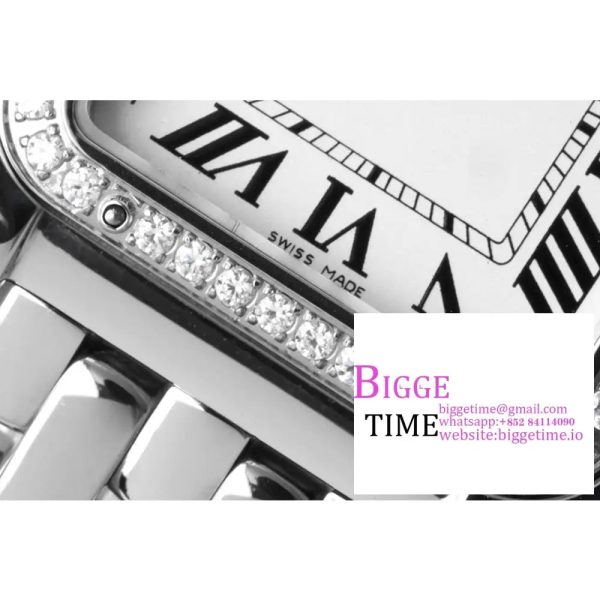 Panthère Ladies 27mm SS AF 1:1 Best Edition White Dial Diamonds Bezel on SS Bracelet Ronda Quartz - Image 3