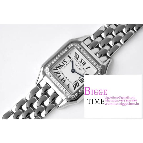 Panthère Ladies 27mm SS AF 1:1 Best Edition White Dial Diamonds Bezel on SS Bracelet Ronda Quartz - Image 2