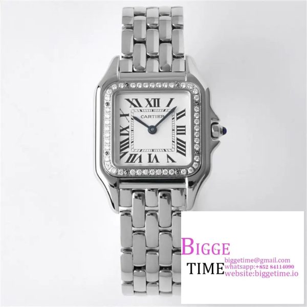 Panthère Ladies 27mm SS AF 1:1 Best Edition White Dial Diamonds Bezel on SS Bracelet Ronda Quartz