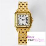 Panthère Ladies 27mm YG AF 1:1 Best Edition White Dial Diamonds Bezel on YG Bracelet Ronda Quartz