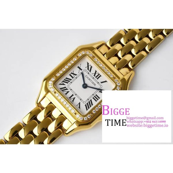 Panthère Ladies 27mm YG AF 1:1 Best Edition White Dial Diamonds Bezel on YG Bracelet Ronda Quartz - Image 2