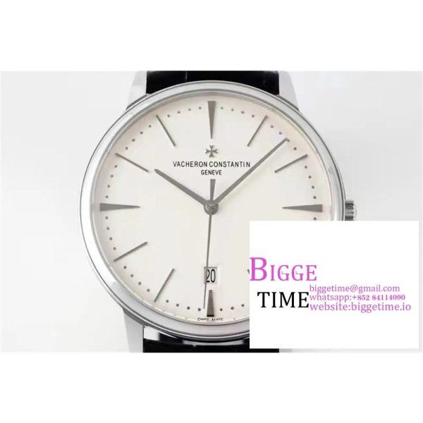 Patrimony Date SS PPF 1:1 Best Edition White Dial on Black Leather Strap MIYOTA 9015 - Image 2