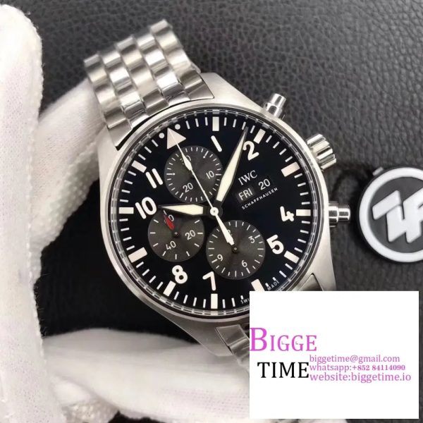 Pilot Chrono IW377710 SS ZF 1:1 Best Edition Black Dial on New SS Bracelet A7750 - Image 2