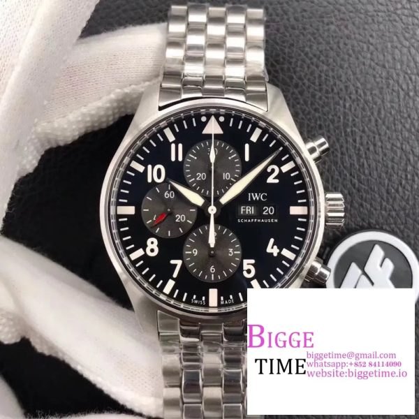 Pilot Chrono IW377710 SS ZF 1:1 Best Edition Black Dial on New SS Bracelet A7750