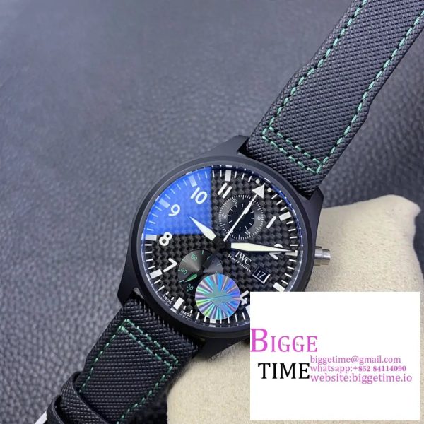 Pilot Chrono IW389005 Mercedes-AMG Black Ceramic YLF Best Edition CF Dial on Black Leather Strap A7750 - Image 5