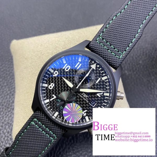 Pilot Chrono IW389005 Mercedes-AMG Black Ceramic YLF Best Edition CF Dial on Black Leather Strap A7750 - Image 2