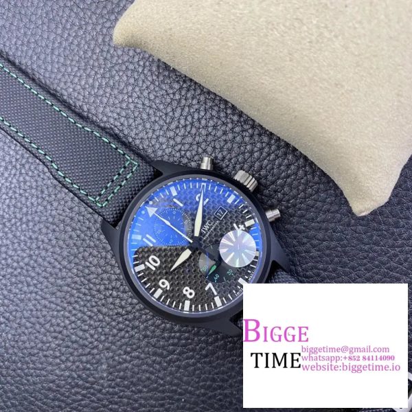 Pilot Chrono IW389005 Mercedes-AMG Black Ceramic YLF Best Edition CF Dial on Black Leather Strap A7750 - Image 4