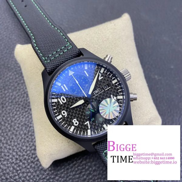 Pilot Chrono IW389005 Mercedes-AMG Black Ceramic YLF Best Edition CF Dial on Black Leather Strap A7750 - Image 3