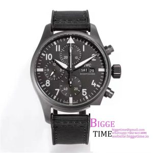 Pilot Chrono Top Gun IW389002 Real Ceramic ZF 1:1 Best Edition Gray Dial on Green Calfskin Strap A7750