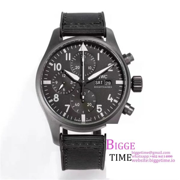 Pilot Chrono Top Gun IW389002 Real Ceramic ZF 1:1 Best Edition Gray Dial on Green Calfskin Strap A7750