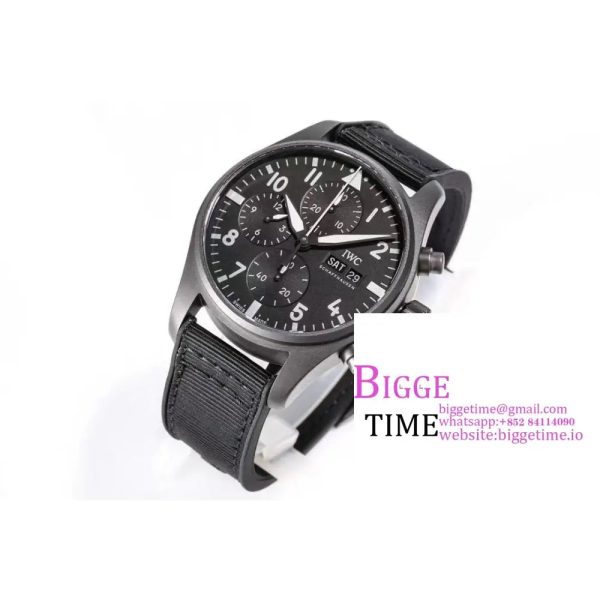 Pilot Chrono Top Gun IW389002 Real Ceramic ZF 1:1 Best Edition Gray Dial on Green Calfskin Strap A7750 - Image 5