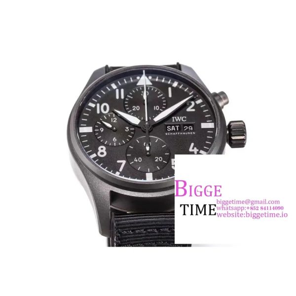 Pilot Chrono Top Gun IW389002 Real Ceramic ZF 1:1 Best Edition Gray Dial on Green Calfskin Strap A7750 - Image 6