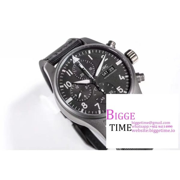 Pilot Chrono Top Gun IW389002 Real Ceramic ZF 1:1 Best Edition Gray Dial on Green Calfskin Strap A7750 - Image 3