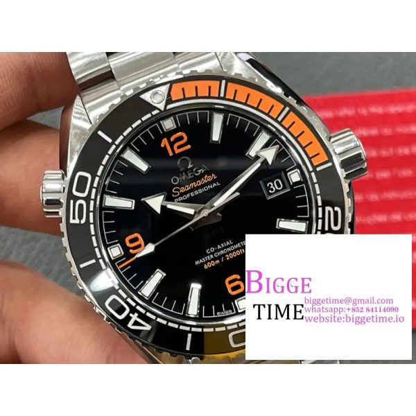 Planet Ocean 43.5mm SS VSF 1:1 Best Edition Black/Orange Bezel Black Dial on SS Bracelet A8900 - Image 2