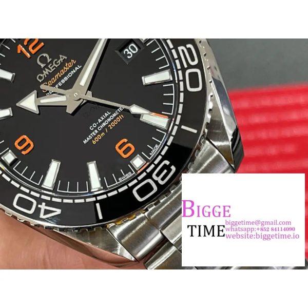 Planet Ocean 43.5mm SS VSF 1:1 Best Edition Black/Orange Bezel Black Dial on SS Bracelet A8900 - Image 3
