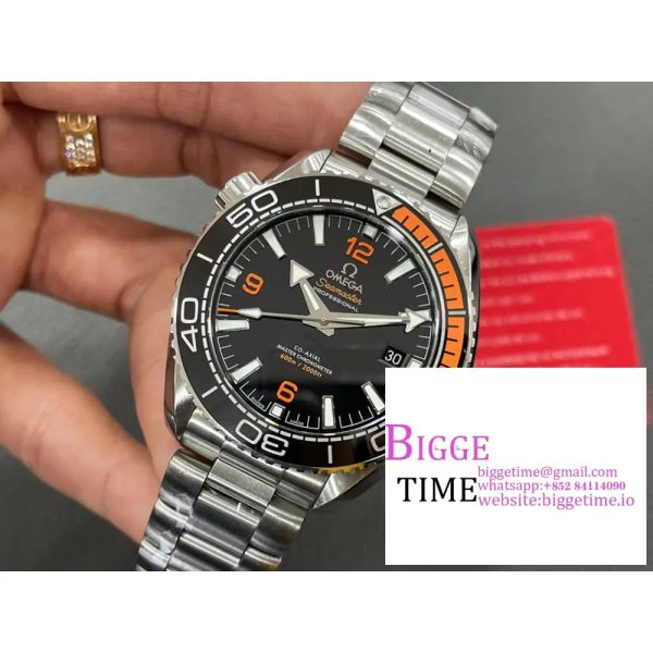 Planet Ocean 43.5mm SS VSF 1:1 Best Edition Black/Orange Bezel Black Dial on SS Bracelet A8900 - Image 5