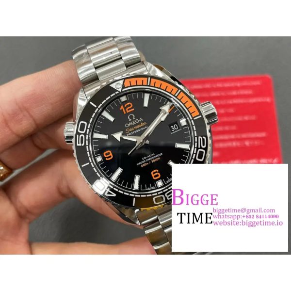Planet Ocean 43.5mm SS VSF 1:1 Best Edition Black/Orange Bezel Black Dial on SS Bracelet A8900 - Image 6