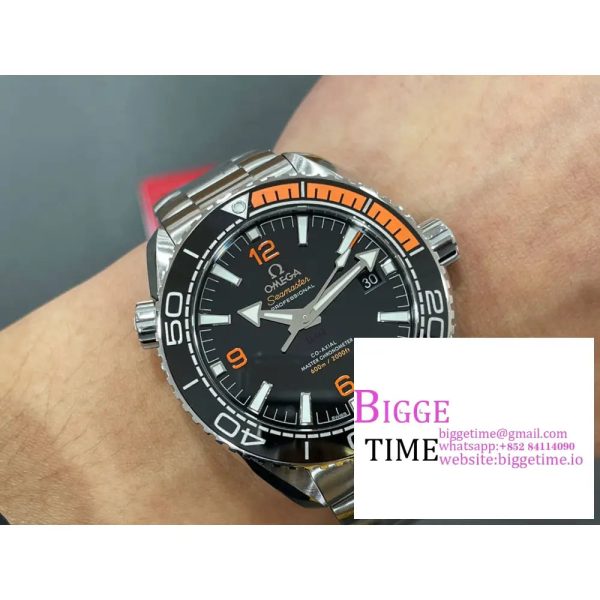 Planet Ocean 43.5mm SS VSF 1:1 Best Edition Black/Orange Bezel Black Dial on SS Bracelet A8900 - Image 8