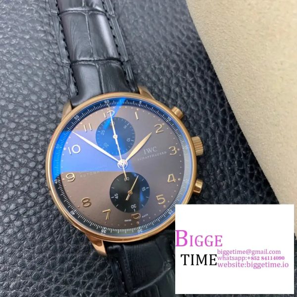 Portugieser Chrono Classic 42 RG ZF 1:1 Best Edition Blrown Dial on Black Leather Strap A7750 - Image 5
