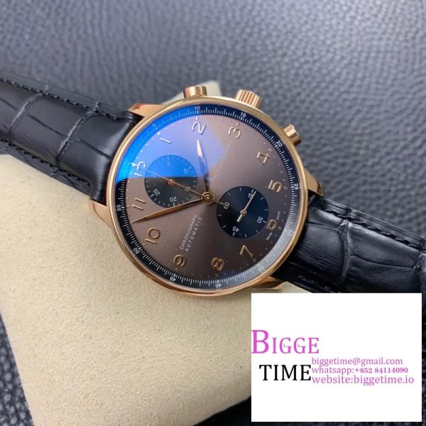 Portugieser Chrono Classic 42 RG ZF 1:1 Best Edition Blrown Dial on Black Leather Strap A7750 - Image 2