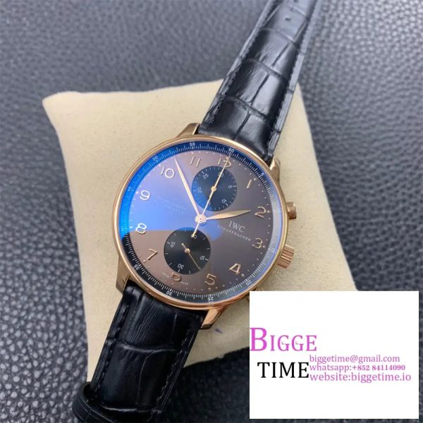 Portugieser Chrono Classic 42 RG ZF 1:1 Best Edition Blrown Dial on Black Leather Strap A7750 - Image 4