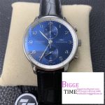 Portugieser Chronograph Edition “150 Years” IW371601 AZF 1:1 Best Edition Blue Dial on Black Leather Strap A7750 (Slim Movement)