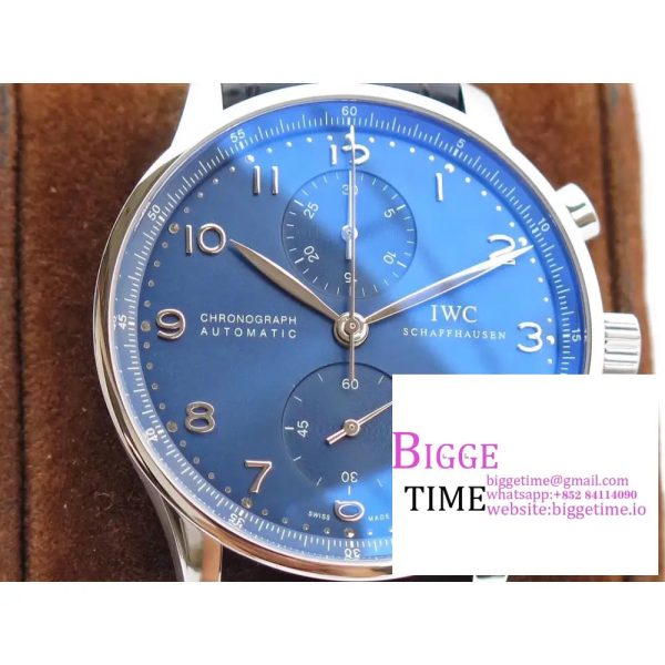 Portugieser Chronograph Edition “150 Years” IW371601 AZF 1:1 Best Edition Blue Dial on Black Leather Strap A7750 (Slim Movement) - Image 5