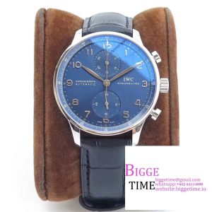 Portugieser Chronograph Edition “150 Years” IW371601 AZF 1:1 Best Edition Blue Dial on Black Leather Strap A7750 (Slim Movement)