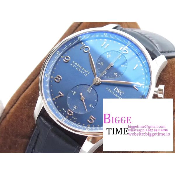 Portugieser Chronograph Edition “150 Years” IW371601 AZF 1:1 Best Edition Blue Dial on Black Leather Strap A7750 (Slim Movement) - Image 2