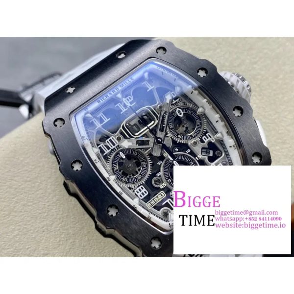 RM011 Chrono Black Ceramic Skeleton Dial White Crown White Rubber Strap KVF A7750 - Image 5